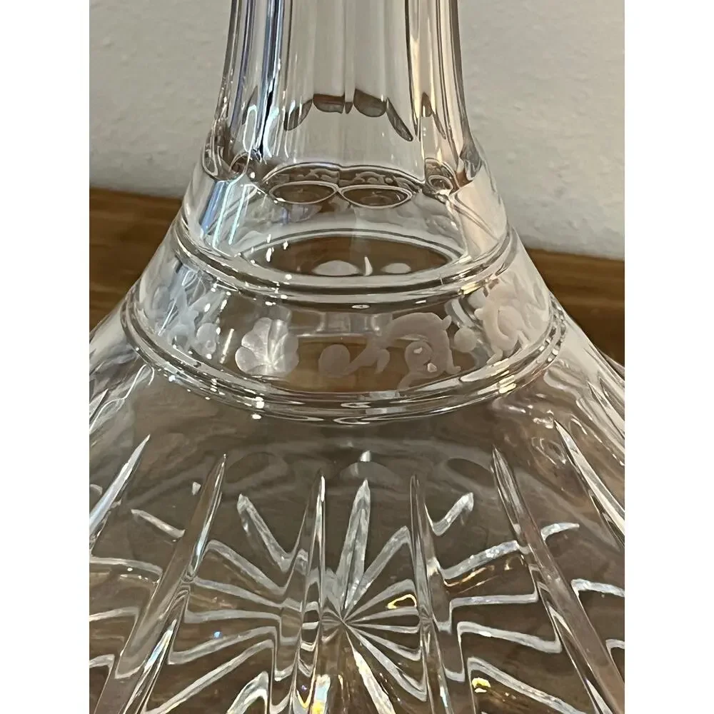 Vtg European Cut‎ Crystal Decanter w/ Globe Stopper Mid-Century Barware Elegant
